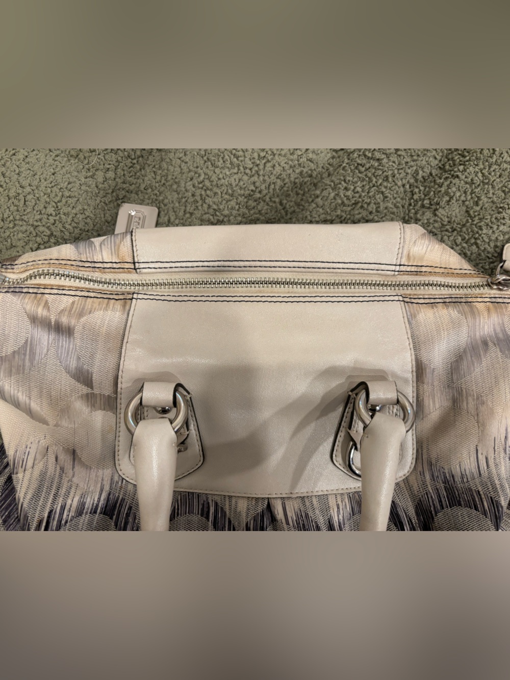 Coach Madison Op Art kat Sabrina Satchel Signature Tote Monogram Canvas Silver - Picture 4 of 10